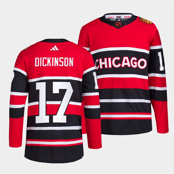 Men's Chicago Blackhawks #17 Jason Dickinson Red Black 2022-23 Reverse Retro Stitched Jersey